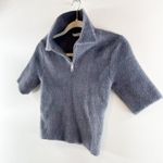 ZARA  Short Sleeve 1/4 Zip Collared Cropped Faux Polo Top Charcoal Gray Medium Photo 4