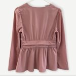 None Boho V-neck Blouse Long Sleeve Peplum Top pink puff sleeve women’s med and L Photo 1