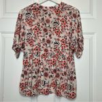 Knox Rose  Floral Print V‎ Neck Short Sleeve Blouse Top Red White XS Photo 1