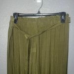 None Pleated Wide-Leg Pants with Tie Waist - Olive Green - [Med] Photo 3
