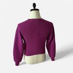 Pink Rose Ribbed Knit Cropped Sweater, Crew Neck Pullover, Long Sleeve, XS Photo 1