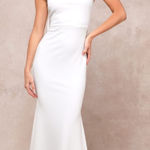 Lulus NWT Loving Fate White Bow Square Neck Backless Maxi Dress Wedding Bride S Photo 0