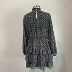 EXPRESS  Black & White Speckled Smocked Mock Neck Tiered Ruffle Mini Dress Size L Photo 6