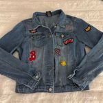 Almost Famous Junior Variety Patch Denim Jean Jacket Size Medium Photo 0