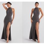 House Of CB  Juliette Shadow Halter Gown‎ gray Maxi gown NWOT size Large Photo 1