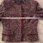 Sag Harbor Burgundy Tweed Jacket Blazer Gold Buttons Career Chic Size 12 Red Photo 6
