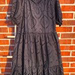 O.P.T. Black Cotton Eyelet Embroidered Midi Dress Tiered Medium Photo 0