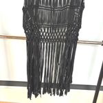 Festival Beach Crochet Black Coverup Western Boho Long Fringe Knot Open Knit Top Size M Photo 3