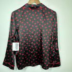 I.N.C. Intimates Women's Size Small Black Satin Button Front Pajama Top Red Lips Photo 5