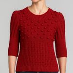 Sundance  Red Wool Blend 3/4 Sleeve Knitted Pom Pom Crewneck Sweater Photo 1