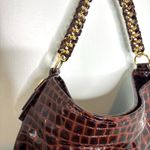 Antonio Melani  Brown Patent Leather Croc Embossed Woven Chain Handle Bag Photo 9