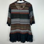 Formanality 1X Crochet Lace Mini Dress Boho Festival Tunic Sheer Chiffon Hem Black Size XL Photo 6