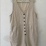 Madewell Tan Button-Front Jumpsuit v neck linen summer rompers Photo 0