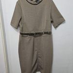 Ralph Lauren Lauren  Black Label Womens XL Tan Knit Houndstooth Work Shift Dress Photo 0