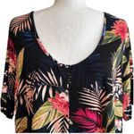 Avenue  Plus Black Liv Tropical Print Pleat Short Sleeve Tunic Top Size 20 NEW Photo 3