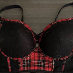 Torrid  Corset Bra 46B Black Red Plaid Lace Underwire Push Up Holiday Festive Photo 0
