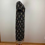 Virgo Dress 8 Maxi Black Beige Ribbed Slinky Scoop Neck Shoulder Pads Vintage Photo 1