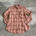 Free People  Shirt Womens Small Peach 100% Linen No Limits Plaid Button Down Top Photo 0