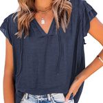 Amazon Women's Casual V Neck Tops Drawstring Short Sleeve T Shirt Blouses Photo 0