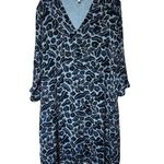 Garnet Hill  Dress XL Crepe Floral Print 3/4 Sleeve Flowy Loose Fit Midi Blue Photo 0