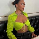 H:ours NWT Revolve  Nadia Crop Blouse Acid Lime Green Sz S Photo 4