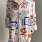 LABEL OF LOVE Linen Blend Graphic Button Down Womens Sz Medium Cream White Photo 0