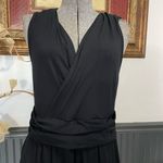 Lilla P Shirred Waist Faux Wrap Black Jersey Dress Photo 1