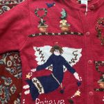 Vintage Grandma Knit Cardigan Sweater Women’s Small Red Angels 90s Photo 2