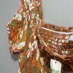 Aerie  Smocked Orange Floral Square Neck Puff Sleeve Cropped NWT Photo 3