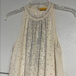 Alice + Olivia  WOMENS IVORY CREAM EMBELLISHED SILK HIGH NECK MINI DRESS 8/LARGE Photo 2