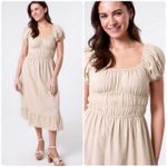 Sim & Sam Womens Cottagecore Milkmaid Beachy Linen Blend Midi Dress Size S Beige Photo 1