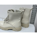 Womans NOBO Sintetico Memory Foam Ivory Lace Up Chunky Heel Combat Boots 10 Photo 3