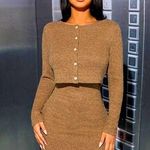 Button Front Crop Top & Bodycon Dress sz M Brown Size M Photo 0