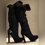 Colin Stuart  black suede platform heel faux fur boots Photo 5