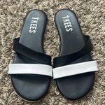 Tkees Kat Strap Leather Sandals Flats Black White Sz 7 Photo 0