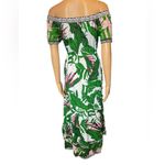 Flying Tomato Green Pink Tropical Palm Leaf Off The Shoulder High Low Midi Dress Photo 4
