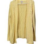 LL Bean Butter Yellow Double L Mixed Cable Open Front Cardigan Sweater MEDIUM Photo 0