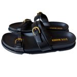 Steve Madden Margery Black and Gold Buckle Slides Photo 1