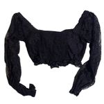 Almost Famous  Black Lace Long Sleeved Crop Top XL Sweetheart Neckline Witchy Photo 3