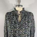 Ophelia Roe Womens S Blouse Keyhole Tie Ruffled Neck Long Sleeves Multicolor Top Photo 1