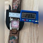 Fossil  Ladies Watch Brown Embroidered Leather Strap Rectangular Pink Dial Photo 8