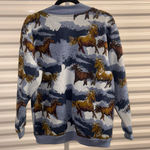 Blair  Cardigan Jacket Blue Brown Horse Print Size Small Photo 5