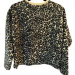 Loft Leopard Print Cozy Sherpa Sweatshirt Size XS Crewneck Warm Polyester Photo 1