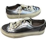  ALL SAINTS Metallic Pewter Silver Milla Leather Platform Sneakers Size Photo 6