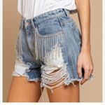 POL ‎ denim rhinestone fringe shorts festival cowgirl womens size S Photo 1