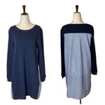 Ellison Navy Blue Pinstripe Back Pullover Long Sleeve Sweatshirt Tunic Top S Photo 1