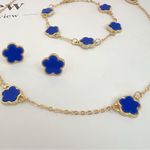 18K Gold Plated blue clover necklace set stainless steel womens jewelry Photo 8