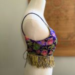 Vintage Floral Brocade Purple Fringe Festival Crop Top Photo 4