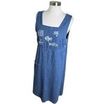 Vintage Blue J Jumper Dress Womens Small 100% Cotton Denim Shift Fish Print Boho Photo 4