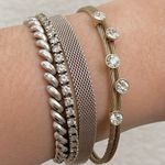 Fossil Goldtone Stainless Steel Cable Wire CZ Cubic Zirconia Push Lock Bracelet Photo 1